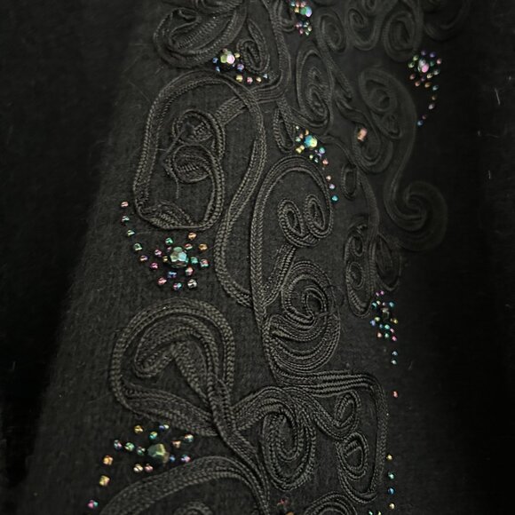 Vtg 90s Magnolia Black Beaded Lambswool Cardigan Sz M Grandmacore Eclectic Fairy - Picture 6 of 7